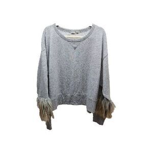 Gap Womens Gray Faux Fur Sleeves Sweatshirt XL
